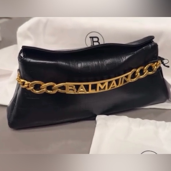 Balmain Handbags - Brand new Balmain Black Leather Shoulder Bag with Gold Logo Chain